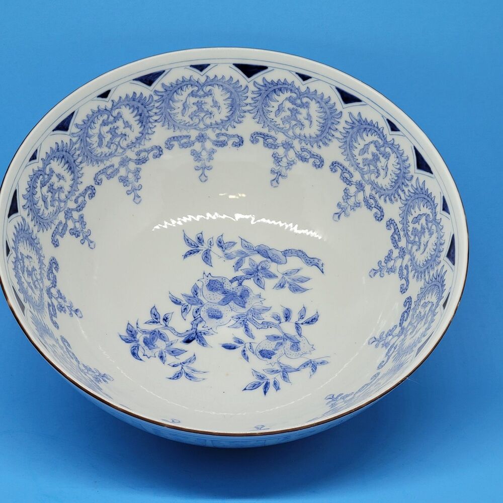 Japanese Hand Painted Blue And White 10"W X 4 1/2"T Porcelain Bowl   Marked 6904
